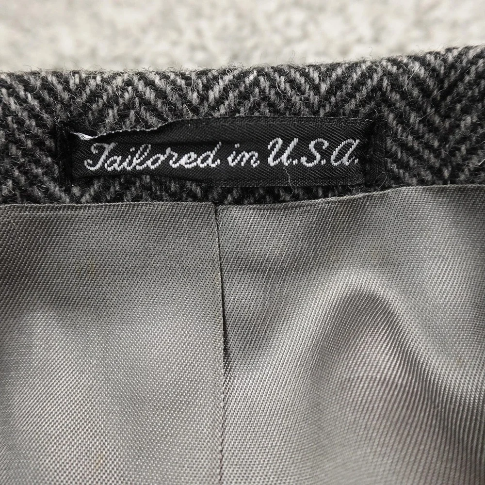 Savile Row Blazer Mens 46 Gray Herringbone Wool Tweed Sport Coat Suit Jacket USA